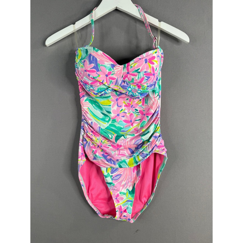 Lilly Pulitzer Flamenco One Piece Swimsuit Womens 6 Floral Ruched Halter Beach